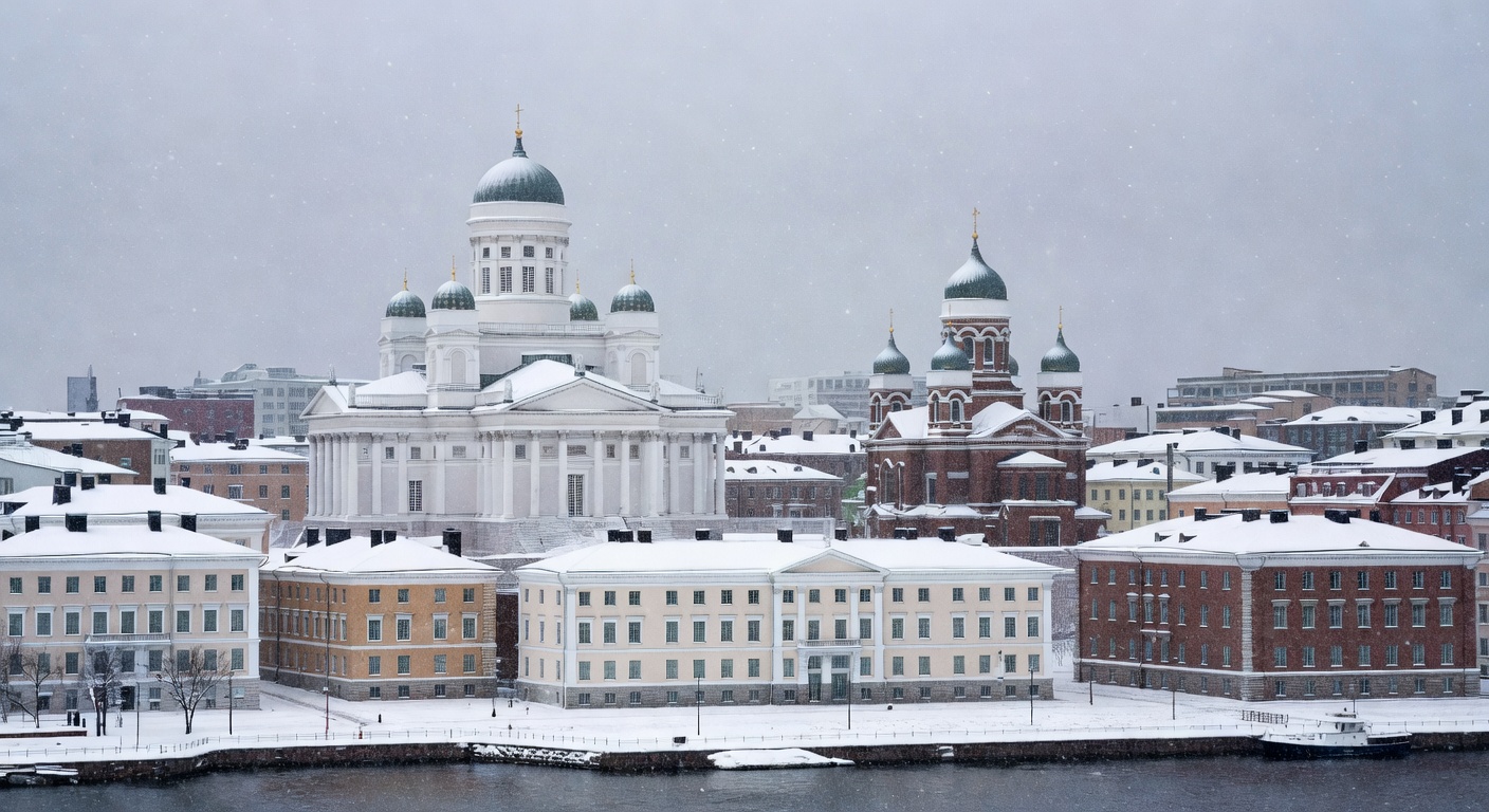 Helsinki Skyline Snowy Architecture